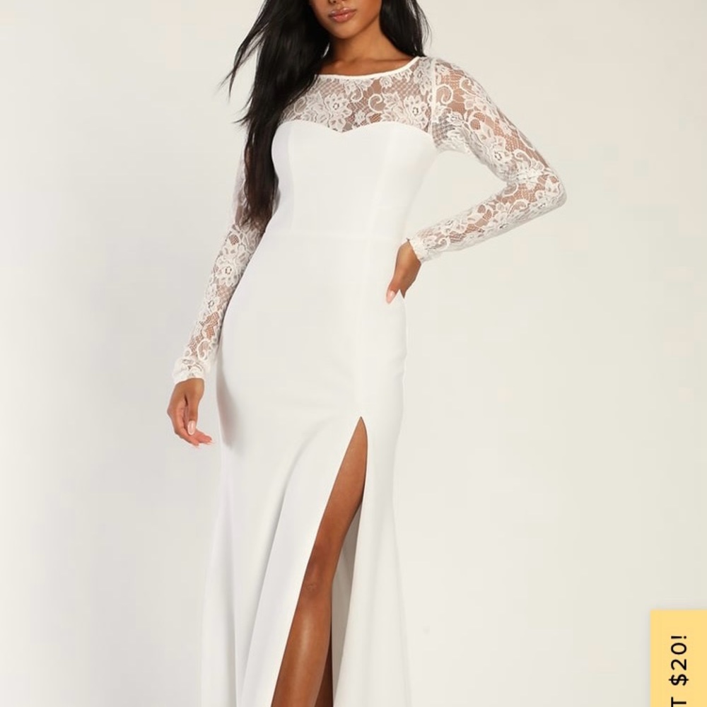 Lulus Wedding Dress, Forever Faithful White Lace Button-Back Mermaid Maxi Dress